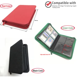 4 Pocket Trading Card Album Folder - 160 Side Loading Pocket Binder for TCG Pokemon MTG Yu Gi Oh Card Holder: Black, Green, Red