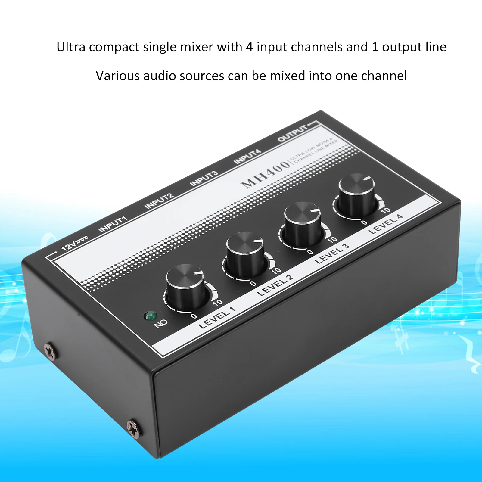 Sound Mixer 4 Channels Line Low Noise Mini Compact for Club Stage US Plug AC100‑240V Club Sound Mixer Low Noise Audio Changer