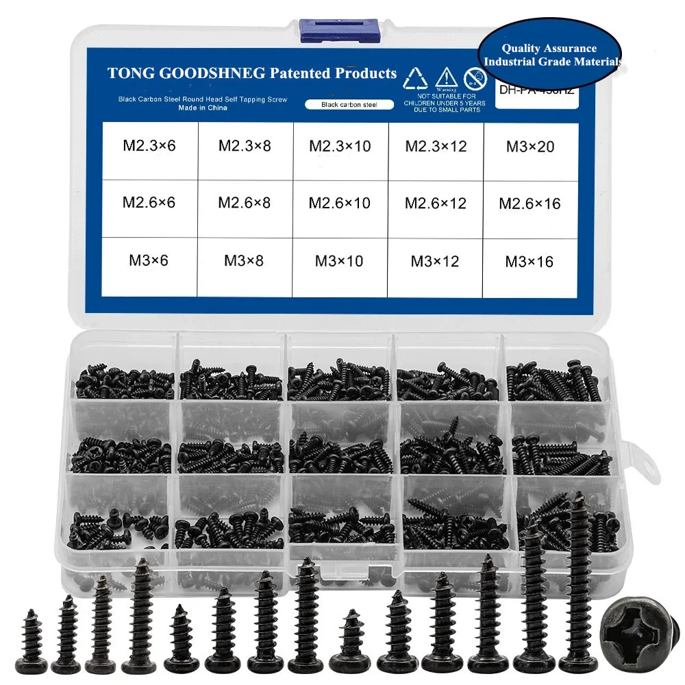 

Carbon Steel Laptop Computer Screw Phillips Screw Kit Black Plated Round Pan Head Tapping Screws Set M2.3 M2.6 M3 Home Hardware