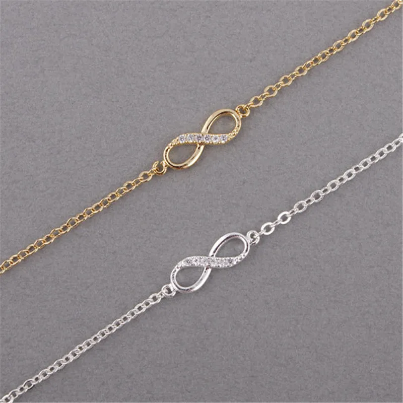 Jisensp Korean Fashion Infinity Number 8 Chain Bracelet Simple CZ Infinity Bracelets for Women Friendship Jewelry Adjustable