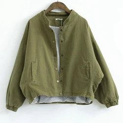 Cotton Solid Casual O-Neck Single Breasted Long Sleeve Overcoat Women's Jacket Korean Fashion Jackets Short Coat For Women 2024