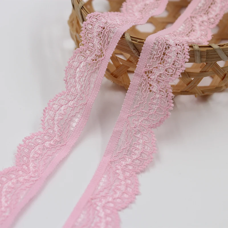 10Yards Light Pink Mesh Elastic Lace Trim Ribbon For Sewing Crafts Wedding Decoration Lace Handmade Accessories DIY