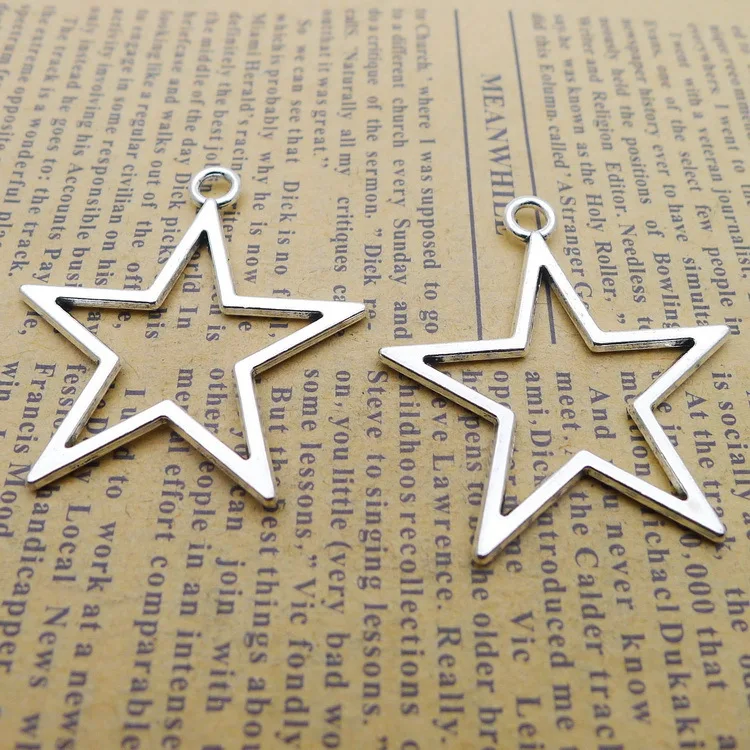 8 pieces/lot 33*36mm Antique silver color Metal Five-pointed star Charm Necklace pendant earring Bracelet Key chain DIY jewelry