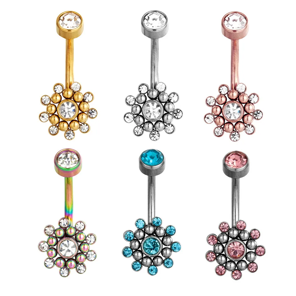 Cubic Zirconia Navel Rings For Women 14G Surgical Steel Barbell CZ Belly Piercing Body Jewelry Beach Decor Sexy Dangly Belly Bar