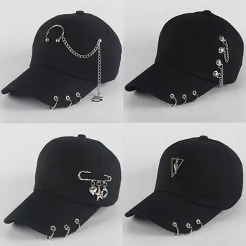 Gorra de béisbol de algodón de hip hop a la moda, gorras con anillo de perforación creativo, gorra Unisex ajustable sólida informal Punk para adultos, gorras Snapback