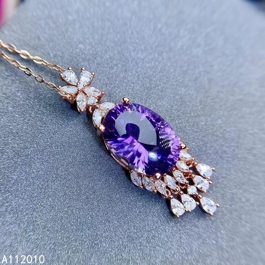 

KJJEAXCMY Fine Jewelry 925 Sterling Silver inlaid gemstone Amethyst Female Miss Woman Pendant Necklace exquisite