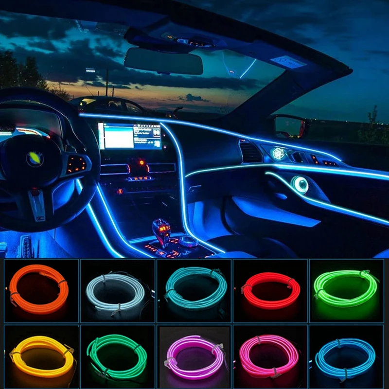 EL Wire car led strip light for Neon Party decoration light bicycle Dance lamp 12V waterproof USB strips lamps interior flexible