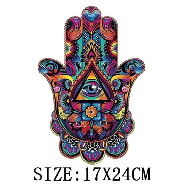 Hamse Hand Fatima Thermal Patches For Clothing DIY Women T-Shirt Hoodies Iron-On Transfer Colorful Hands Yoga Sticker Decor