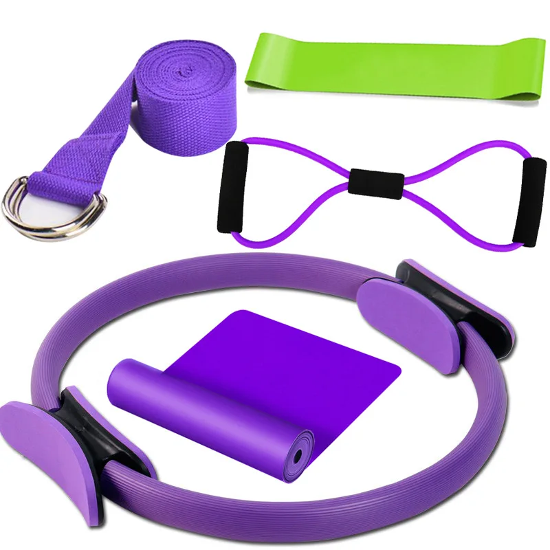 5pcs Set Yoga Pilates Circle Ring Resistance Rubber Band Stretching Belt Yoga Fitness Suit Yoga Pull Towel  Fitness Accessories