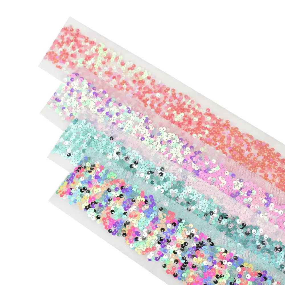 

HSDRibbon 3inch 75mm Colorful Net Sequin Fabric Glitter Sequin Ribbon 16Yards/Roll