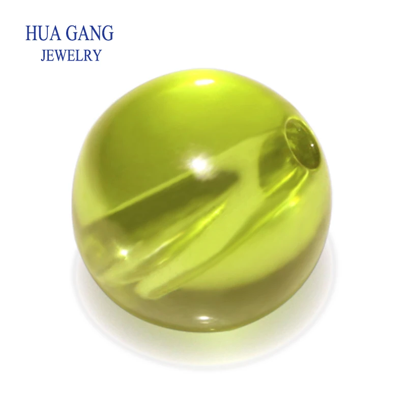 

Olive Stone Round Loose CZ Beads Cabochon Cut Synthetic Gems Cubic Zirconia With Hole Bead For Jewelry Making Size 6mm~12mm