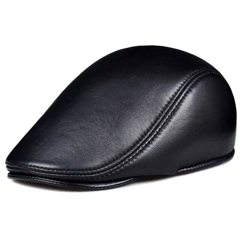 

Spring Winter Unisex Genuine Leather Beret Hats Men Women Black Peaked Cap Male Thin Boina Casual Trucker Caps Bonnet