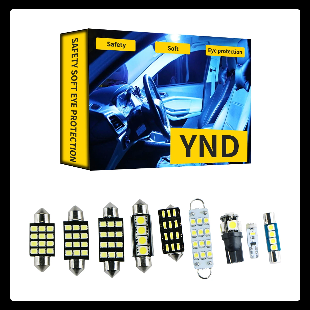 YND Interior LED Reading Light for 31/36/39/41MM T5 T10 Light SMD Full LED Interior Lights Package Deal Canbus No Error