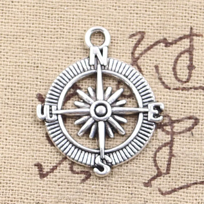 12pcs Charms Compass 28x24mm Handmade Craft Pendant Making fit,Vintage Tibetan Bronze Silver color,DIY For Bracelet Necklace