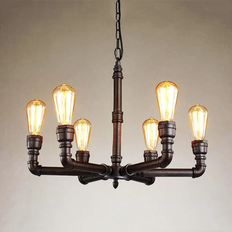 

6 Heads Retro Vintage Chandelier Lighting Living Room Dining Room Coffee Shop Bar Cafe Creative Industrial Lamp Water Pipe Lamp