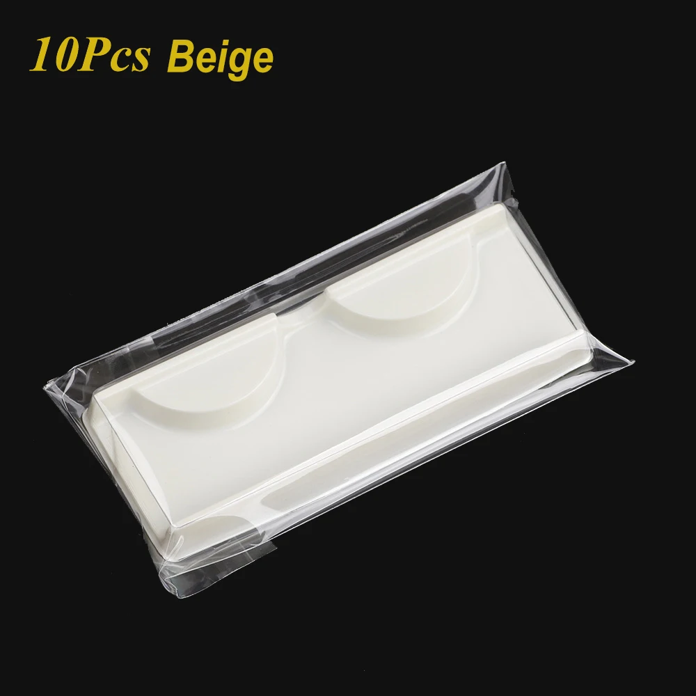 10Pcs Strip Eyelash Box Packaging Beige/Pink Bottom With Transparent Cover Eyelashes Tray Protection Storage Box Reuseable