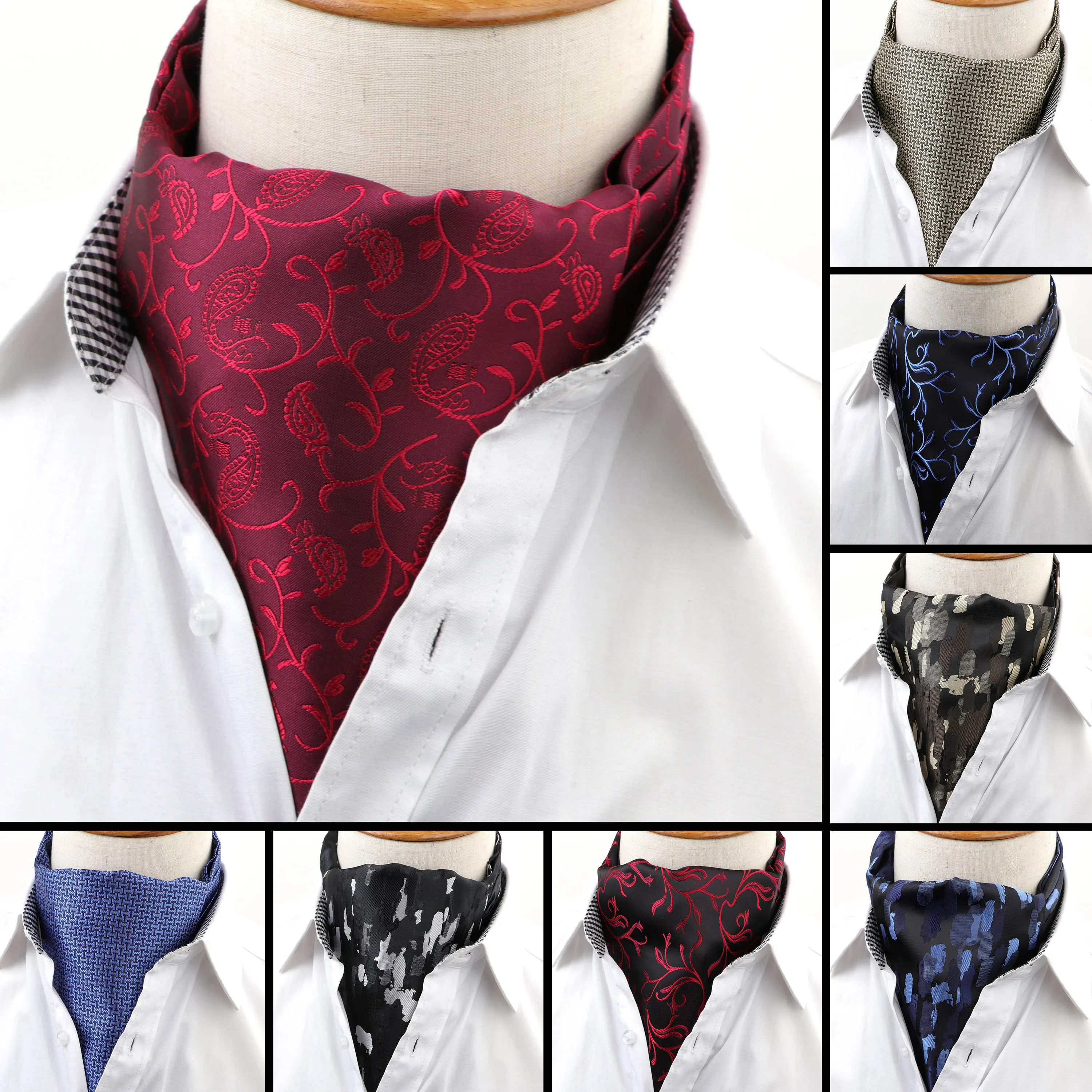 Men's Vintage Luxury Polka Flower Wedding Necktie Formal Cravat Ascot Scrunch Self British style Gentleman Polyester Neck Tie