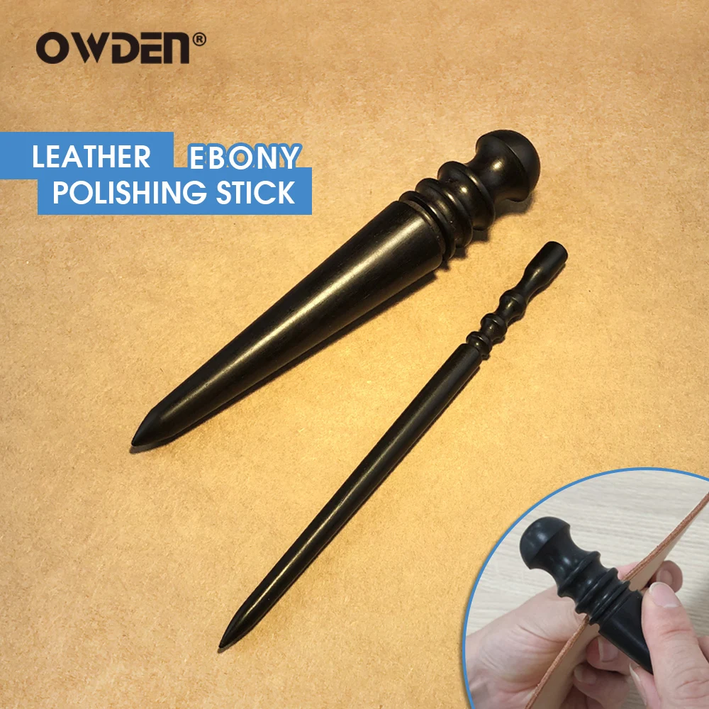 OWDEN 2PCS Leather Edge Slicker lucido Rods Tool ebano Round Burnisher Set lucidatrice per bordi in pelle