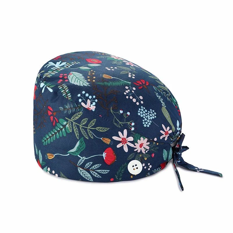 Gorra de trabajo ajustable con botón para mascotas, gorro de enfermera con estampado de gato, antipolvo, dibujos animados