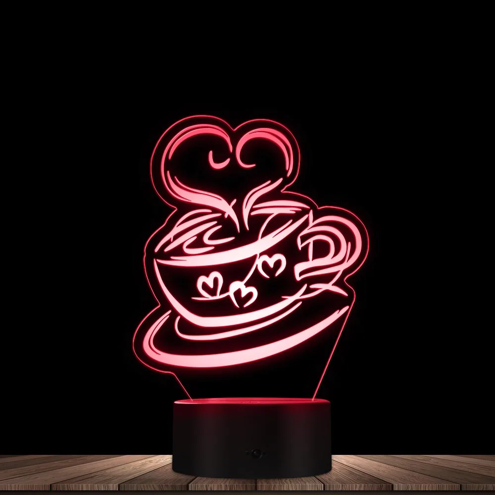 Coffee Cup 3D Optical Illusion Night Light Novelty LED Night Lamp Touch Control Acrylic Engraved Gift 7 Color Change Desk Decor