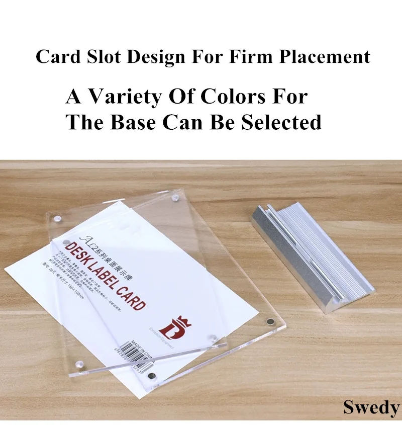 90x60mm Table Aluminum Base Acrylic Sign Holder Display Stand Table Number Place Card Holder Price Label Card Name Tag Case