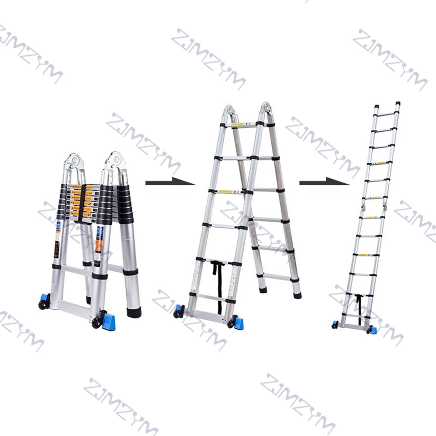 1.6M + 1.6M Multifunctionele Vouwladder Techniek Lifting Telescopische Ladder Huishoudelijke Verdikte Aluminium Visgraat Ladder