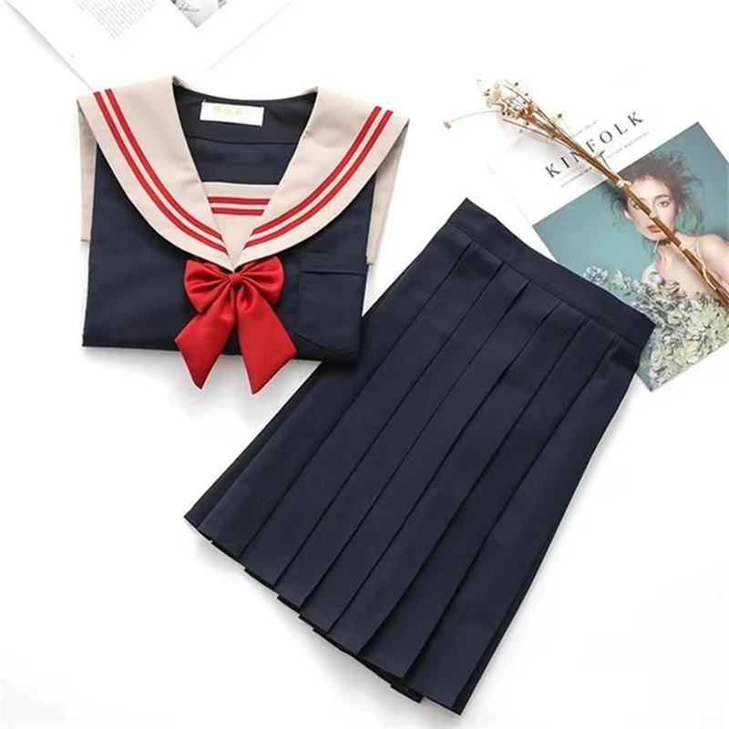 Nova chegada japonês jk define uniforme escolar meninas longo/manga curta outono high school feminino novidade marinheiro ternos uniformes xxl