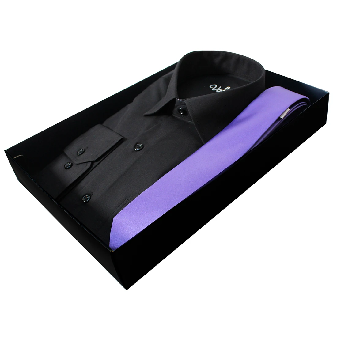 Fathers day gifts idea solid color black men's shirt purple tie luxury tie set gift box for men customized gift for men Varetta