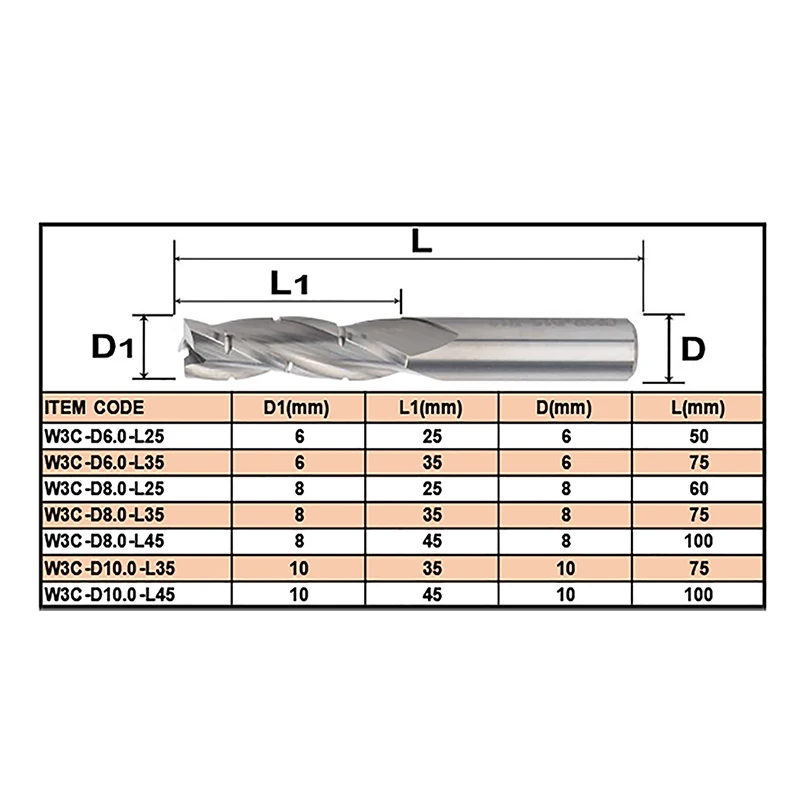 솔리드 카바이드 합금 밀링 커터, 엔드 밀, CNC 가공, 나선형 루트 비트, 텅스텐강 도구, 목공, 3 블레이드, 1PC