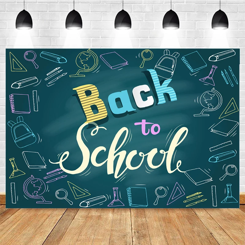 Mocsicka Back To School Season Photography Background Pencil Textbook Green Backdrop Decoration First Day Party Photo Studio