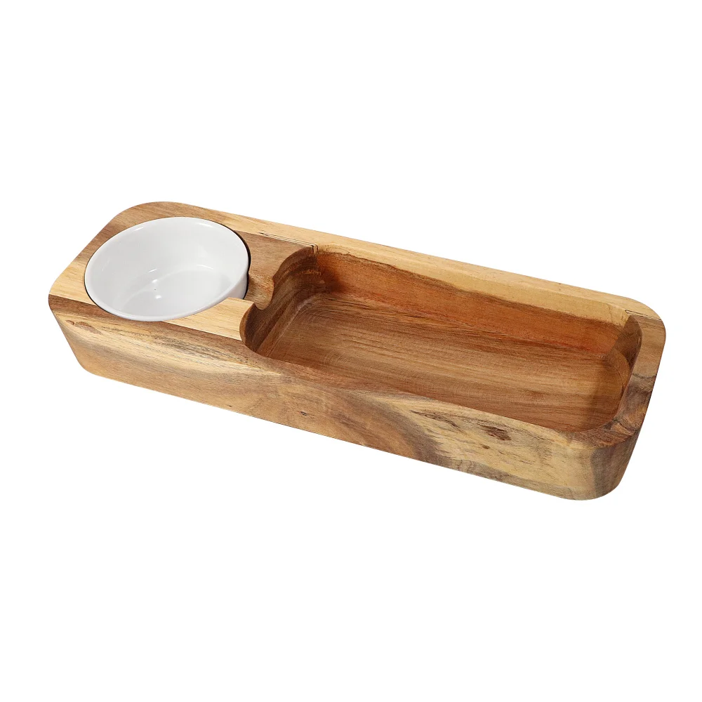 

Jaswehome Acacia Wood Serving Tray With Ceramic Dipping Bowl Snack Cocktail Plates White Ceramic Appetizer Serving Platter Tray