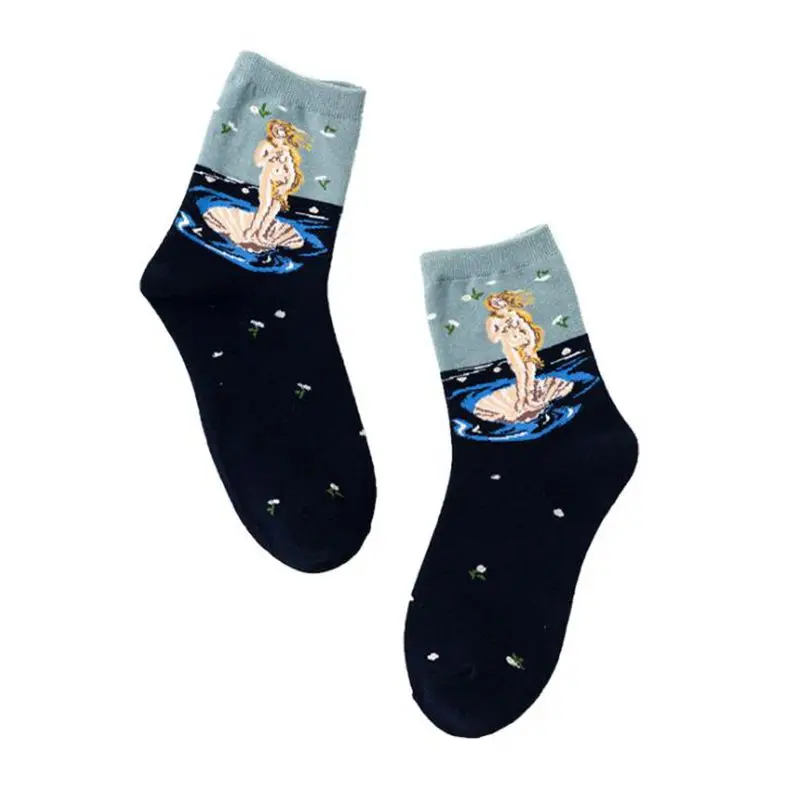 Hot Dropshipping New  Oil Painting Art Socks Women Cotton Socks  Harajuku Fashion Funny Socks