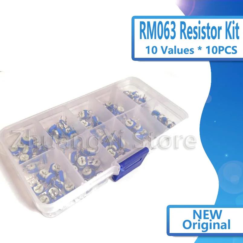 100PCS/LOT 10 Values *10PCS RM063 Vertical Adjustable Resistor Kit In Box 500 ohm-1M ohm Multiturn Trimmer Potentiometer Set