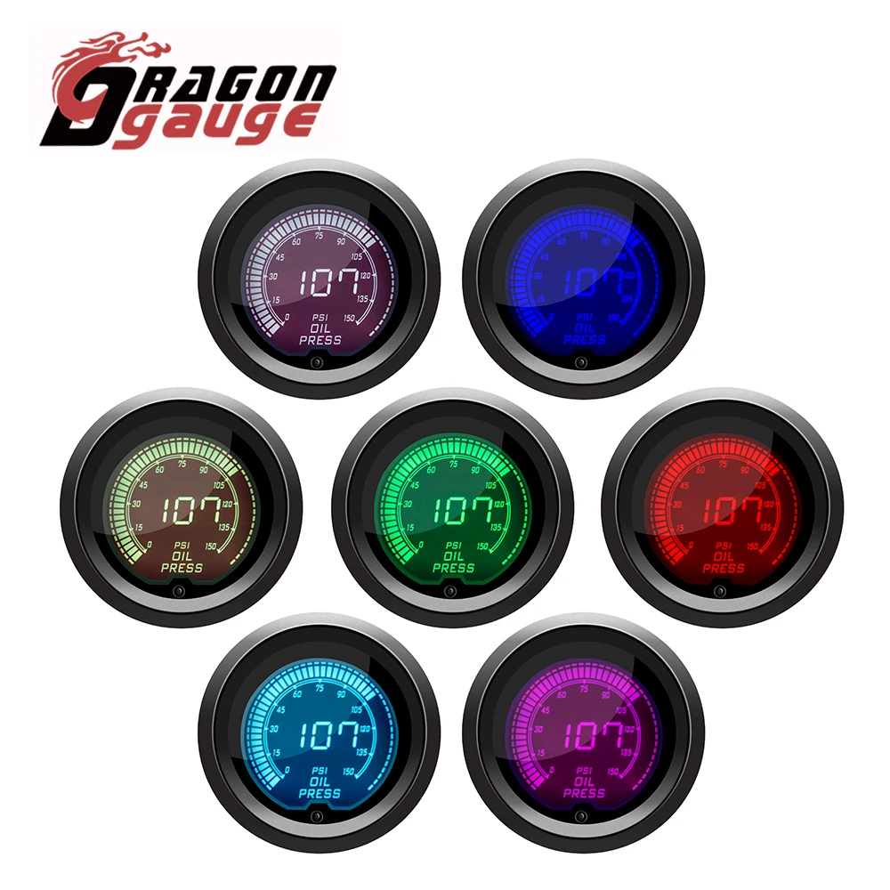 DRAGON GAUGE 52 mm Drehzahlmesser, Spannungsverstärkung, Wassertemperatur, Öltemperatur, Ölpresse, ETG-Messgerät, LED-Digitalanzeige, Autoanzeige, 7 Farben ändern – Detail 11