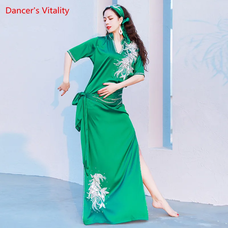 Belly Dance Robe V-Neck Half Sleeevs Dress women belly dancing Practice Clothes Suit Adult baladi robe Performance Clothing