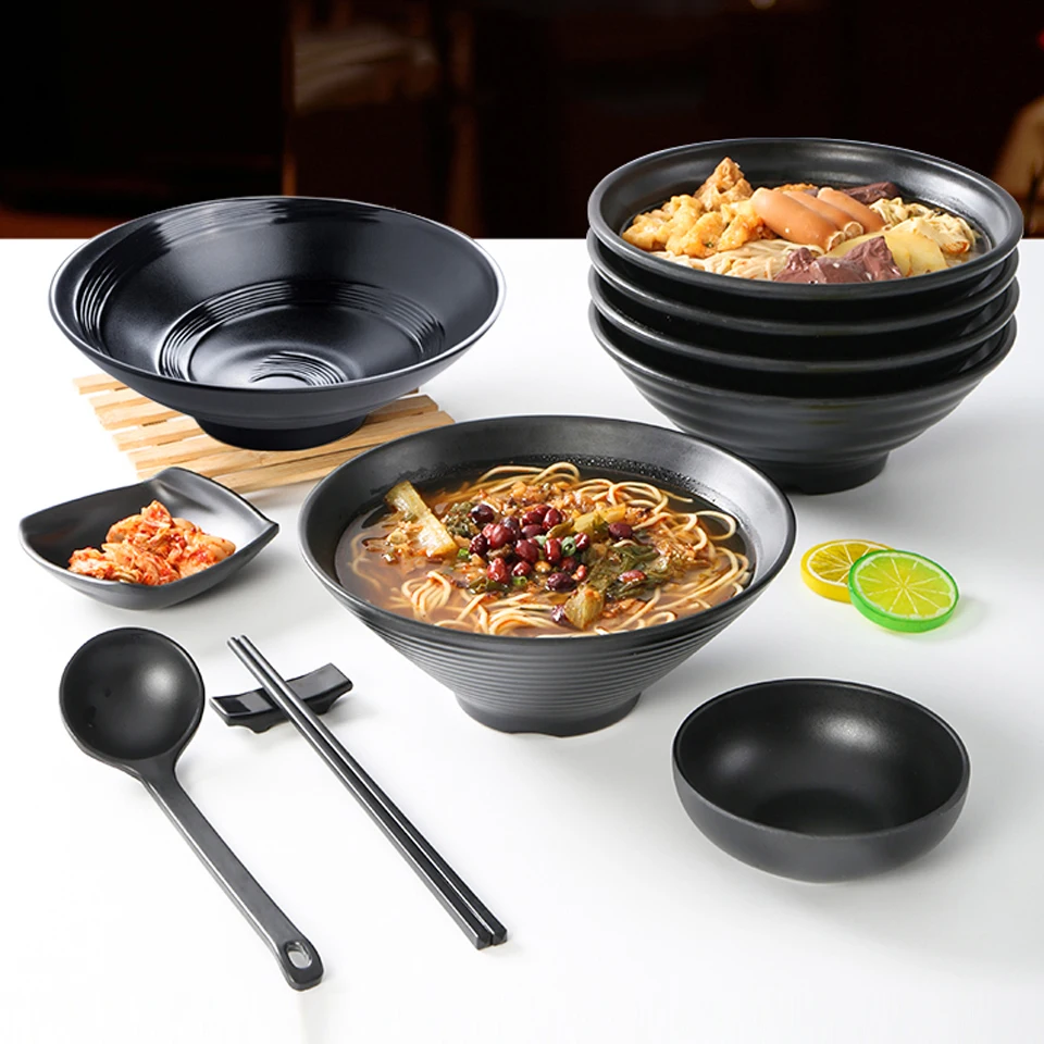 Melamine Tableware Noodle Bowl Commercial Restaurant Spicy Hot Big Bowl Black  Plastic Imitation Porcelain Soup Rice Bowl