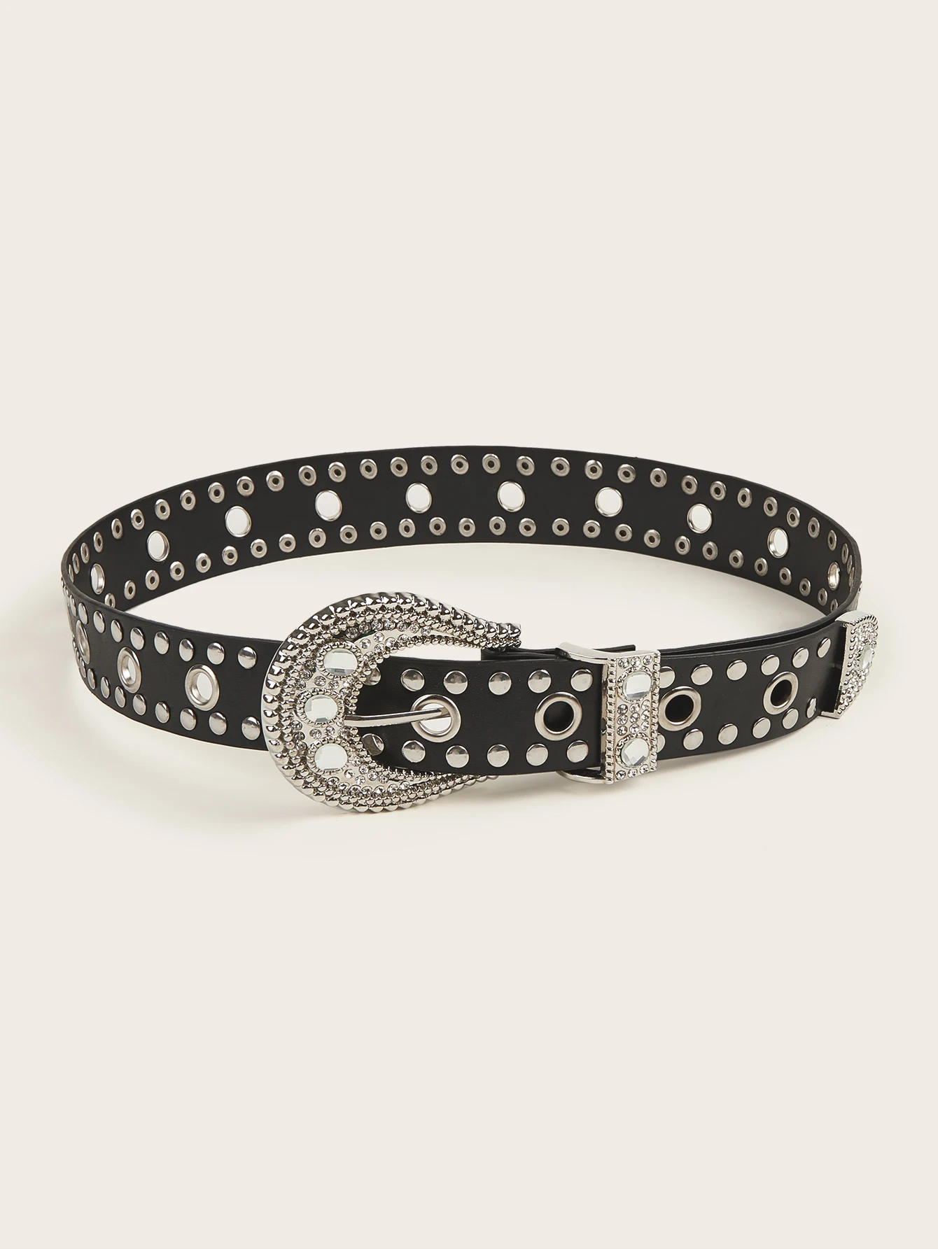 

European And American Punk Style High-End Atmosphere Ladies Diamond Inlaid Metal Pin Buckle Rivet Belt