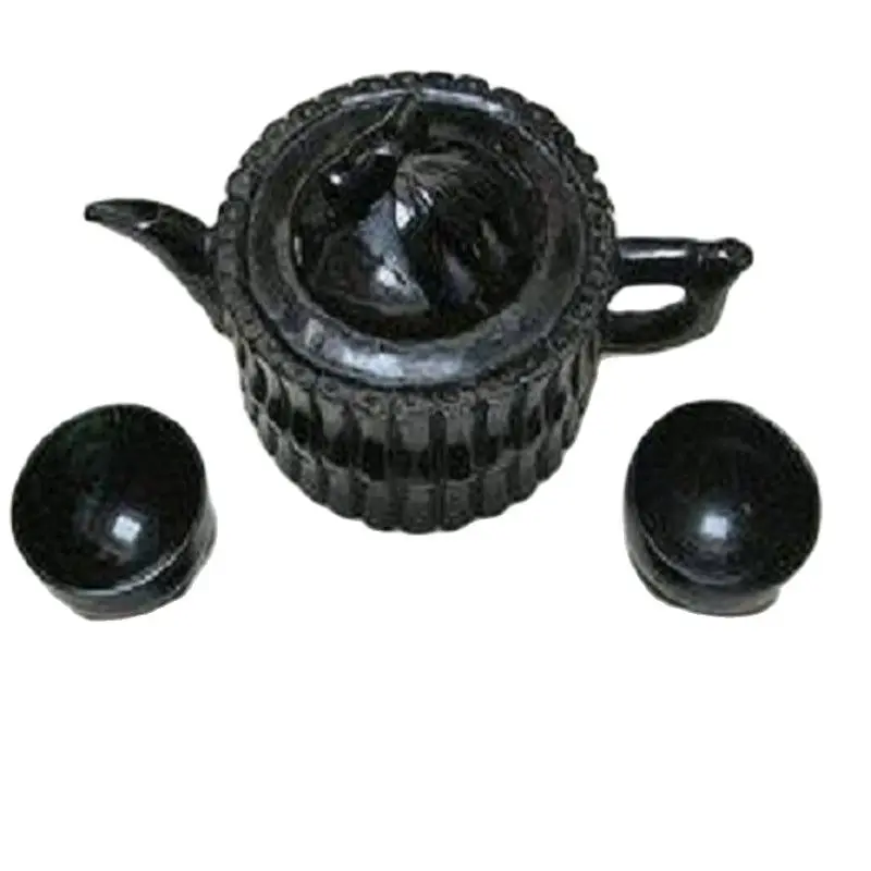 Chinese Natural Black Jade Jade Carving Bamboo Beam Teapot Four Cup Of Tea