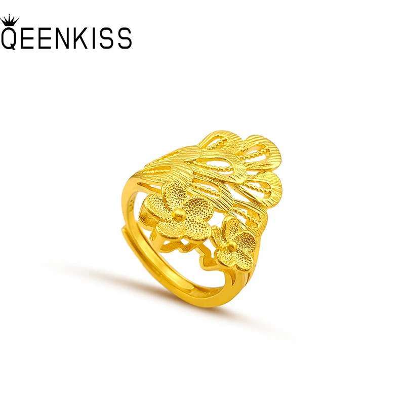 

QEENKISS Gold Vintage Flower Phoenix Ring For Women Wedding Party Birthday Christmas Bride Mother Girlfriend Ladies Gifts RG528