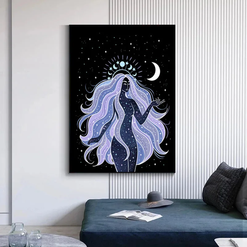 Bohemian Witch Earth Celestial Body Star Moon Sun Goddess Creativity Canvas Painting Posters and Prints Living Room Home Decor