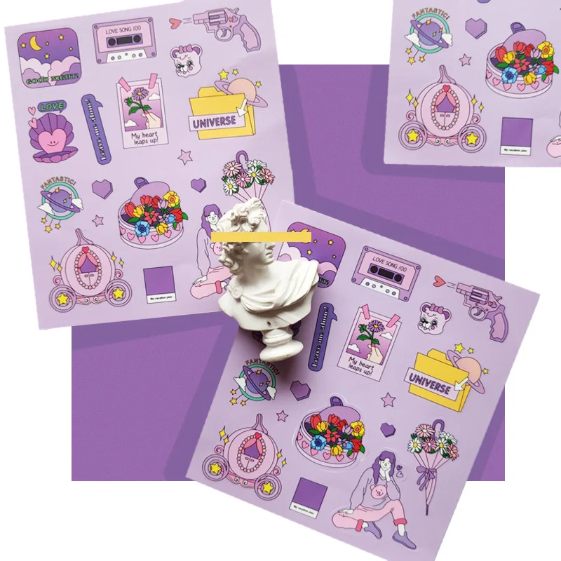 Cartoon Creative Purple Cute Stickers PVC Waterproof Graffiti Collage Mobile Phone Suitcase Stationery DIY Decorative Sticker