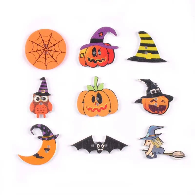 50 sztuk Halloween czaszka/dynia Flatback drewniane guziki dla majsterkowiczów Scrapbooking rzemiosło szycie dodatki odzieżowe Home Decor m2718