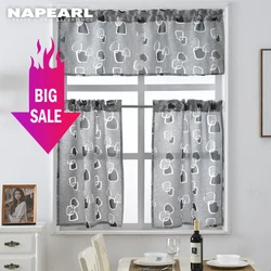 NAPEARL Short Kitchen Curtains Jacquard Window Treatments Modern Door Ready Made  Geometric Design Rod Pocket Cortinas Set