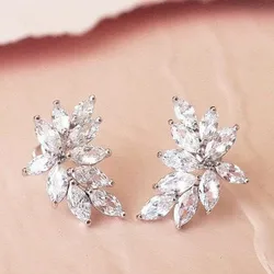 Huitan Chic Leaf Stud Earrings with AAA Marquise Cubic Zirconia Delicate Accessories for Women Wedding Party Statement Jewelry