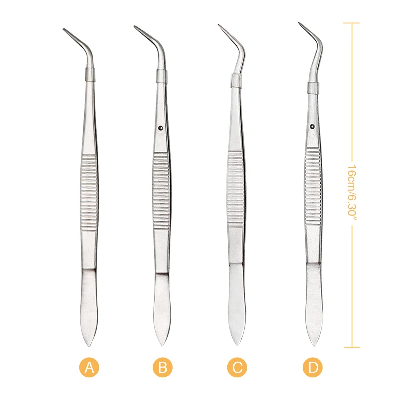 1pc Dental Surgical Tweezers Stainless Steel Serrated Curved Tweezer Pincers Forceps 4/Four Sizes Teeth Whitening Dentist Tools