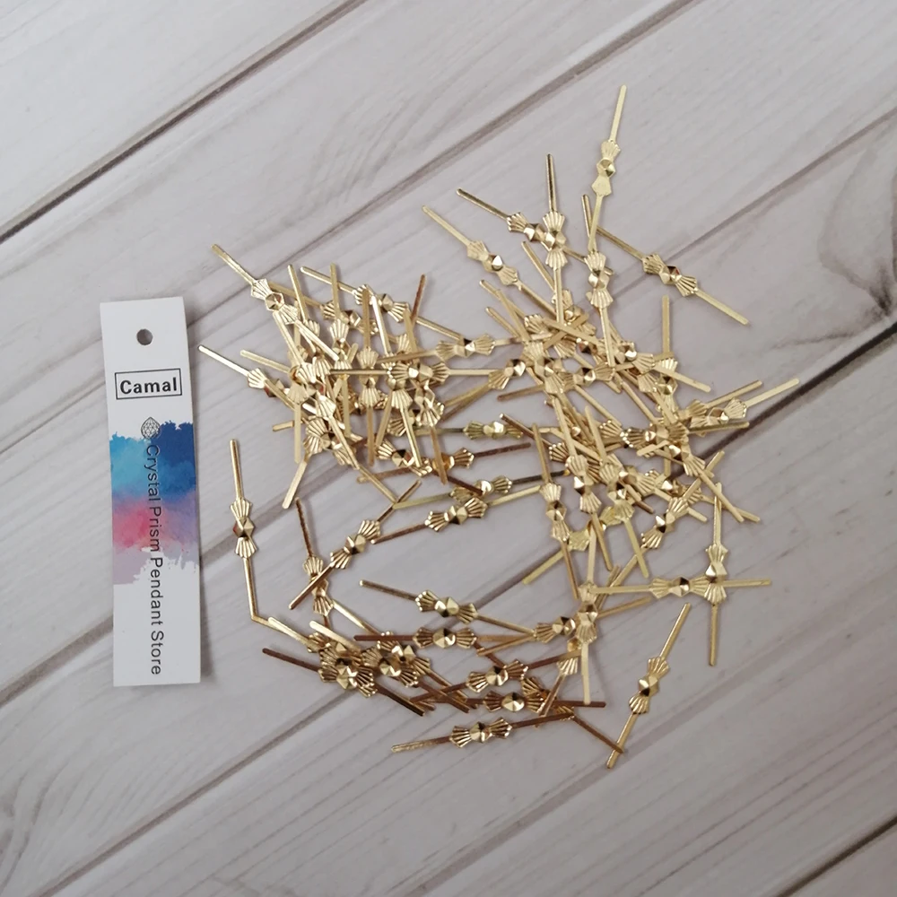 Camal 100pcs 33mm Gold Plated Metal Bowtie Pins Crystal Prisms Beads Connectors Butterfly Shaped Chandelier Lamp Parts