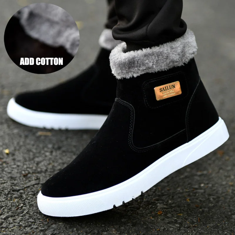 Thick Warm Men Boots Leather Shoes Men Winter Snow Boots High-top Men\'s Casual Shoes With Fur Plus Size Velvet Ankle Boots Male