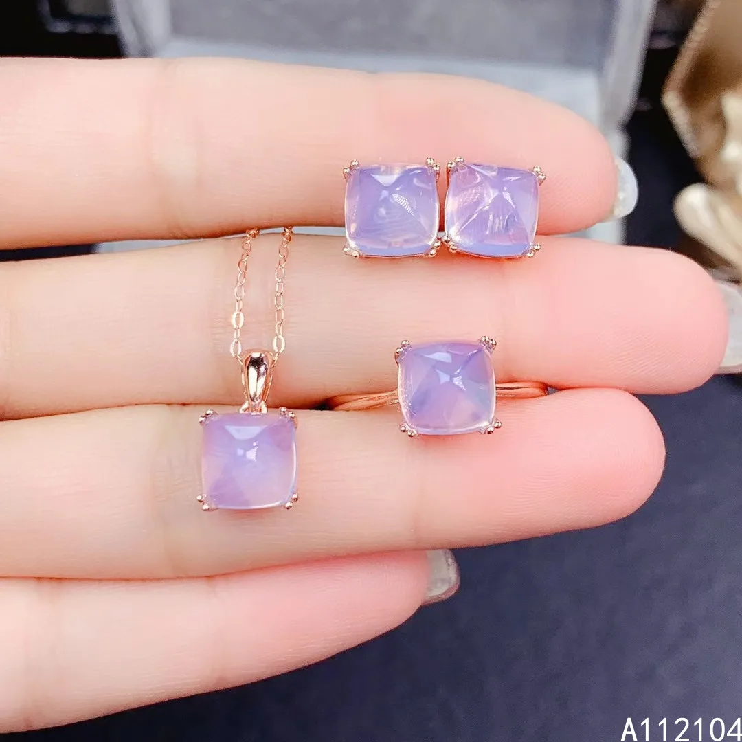 

KJJEAXCMY Fine Jewelry 925 Sterling Silver Inlaid Natural Lavender Amethyst Women Classic Sugar Tower Earrings Ring Pendant Supp