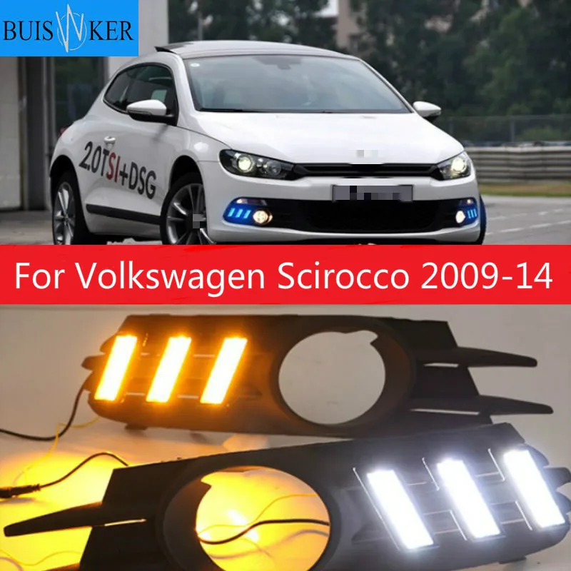 

LED drl daytime running light For Volkswagen Scirocco 2009-2014 with moving yellow turn signal and blue night light