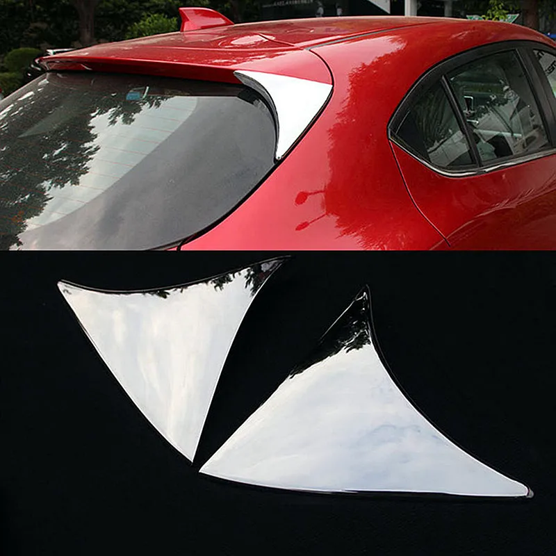 For Mazda 3 Axela 2014-2017 2018 Hatchback ABS Chrome Rear Window Spoiler Side Wing Cover Trim Bevel Garnish Car Styling 2pcs